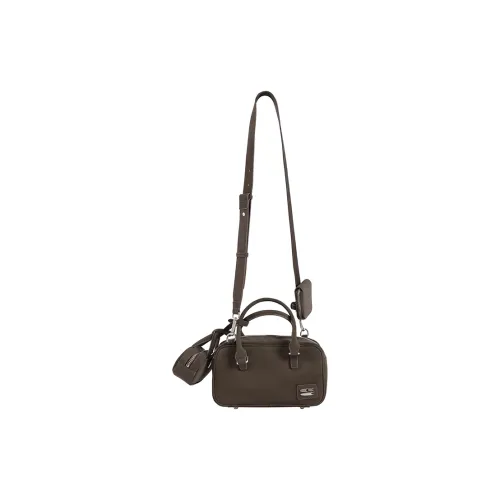 Crying Center PU Boston Bag Handbag Medium Size Unisex Gravel Brown
