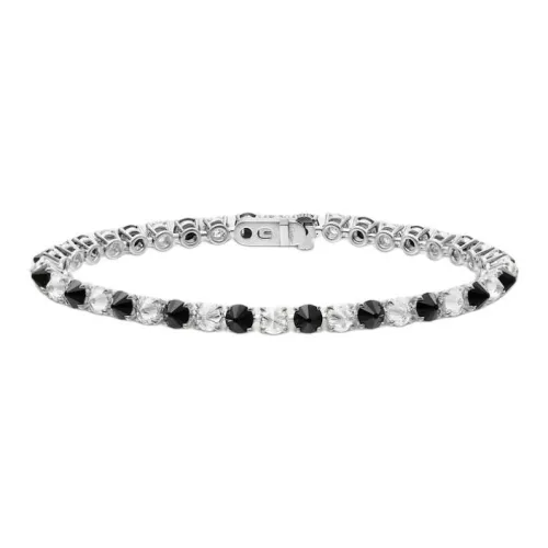 CARTIER 18K Platinum Diamond Onyx Bracelets Unisex Silver