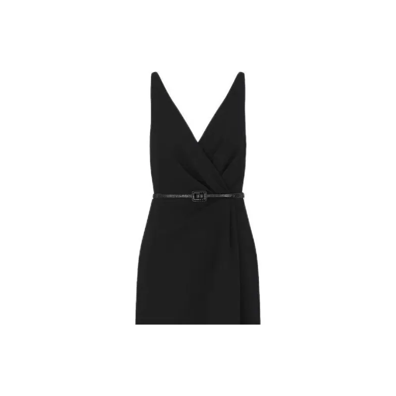 DIOR Wraparound Mid-Length Sleeveless Dress Women's Black-3