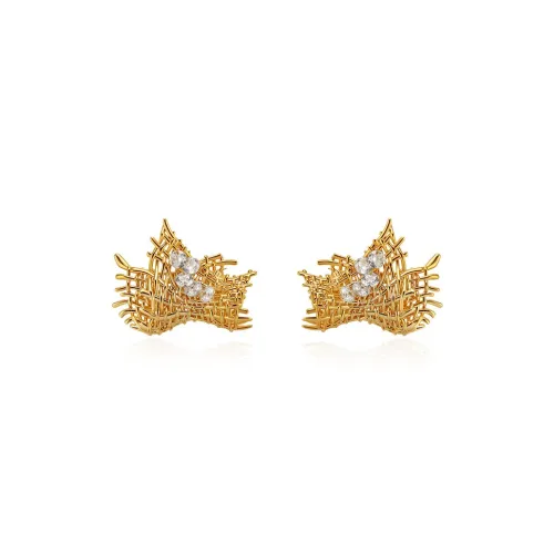BOONEE ALUS Copper Gold Plated/White Gold Plated Copper 925 Sterling Silver Needle Stud Earrings Women's