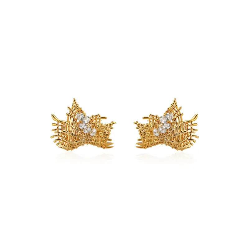 BOONEE ALUS Copper Gold Plated/White Gold Plated Copper 925 Sterling Silver Needle Stud Earrings Women's-0