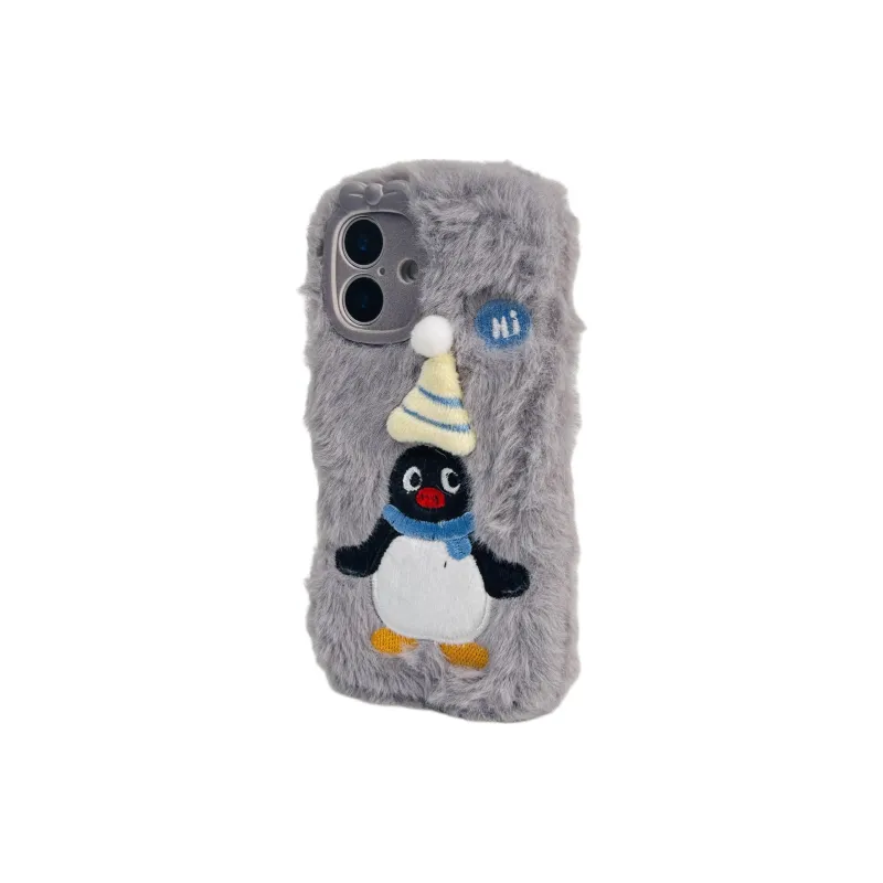 Wei Xin Plush Material Plush Embroidered Penguin Phone Cases Compatible With IPhone 16/15 Pro Max/Apple 13/14 Pro/Max-2