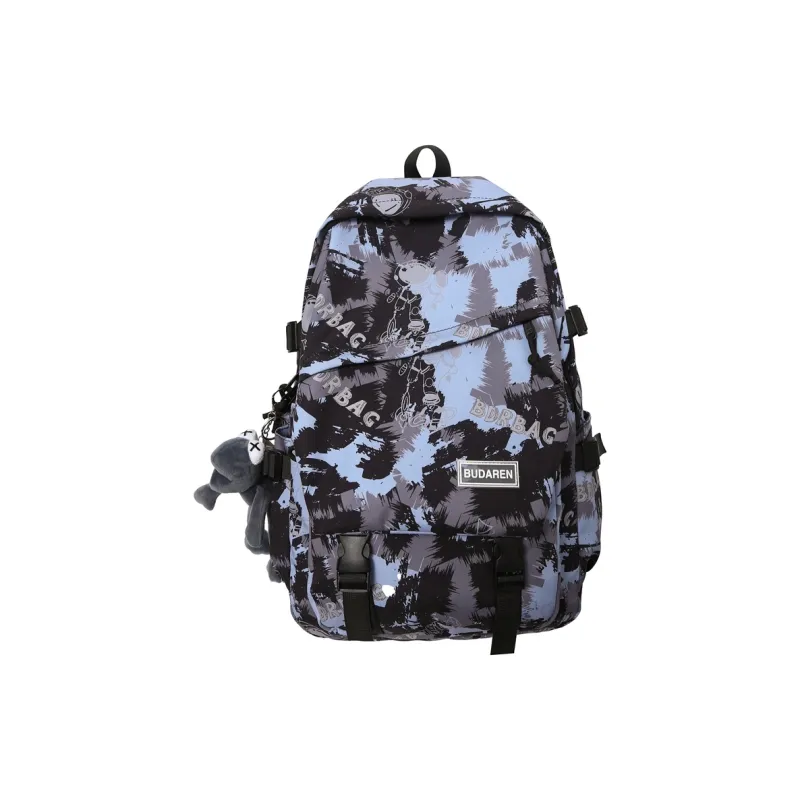 BAODIDAISHU Nylon Comfortable Bib & Brace Backpack Unisex Black/White/Blue-8