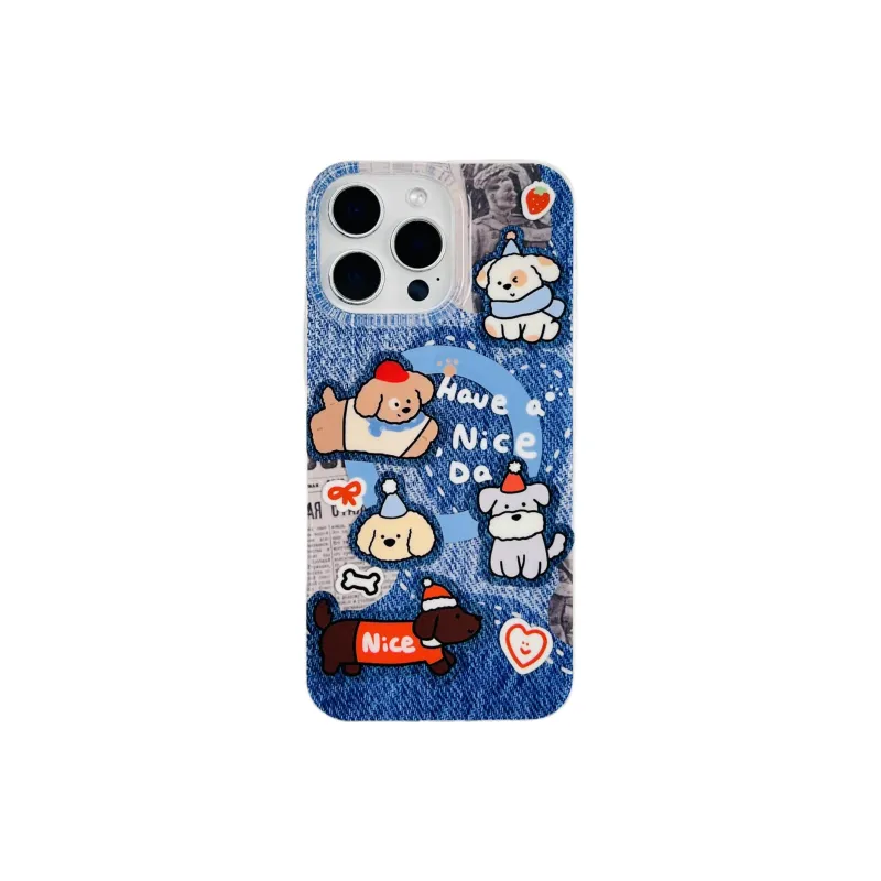 Wei Xin Acrylic Material Denim Dog Magnetic Stand Phone Cases Compatible With IPhone 16/15 Pro Max/Apple 13/14 Pro/Max-5