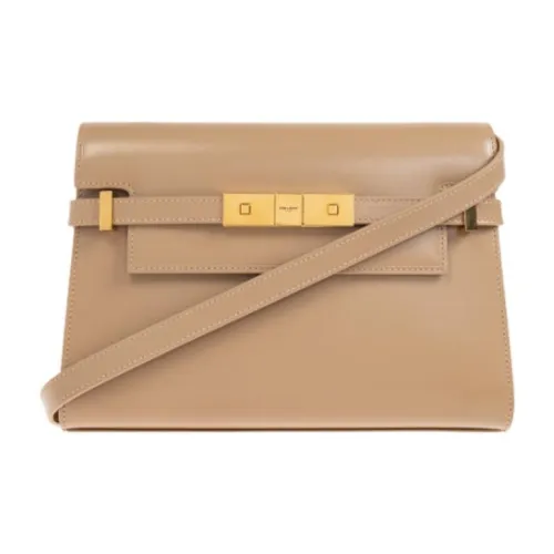 SAINT LAURENT Calfskin Shoulder Bag Women's Beige