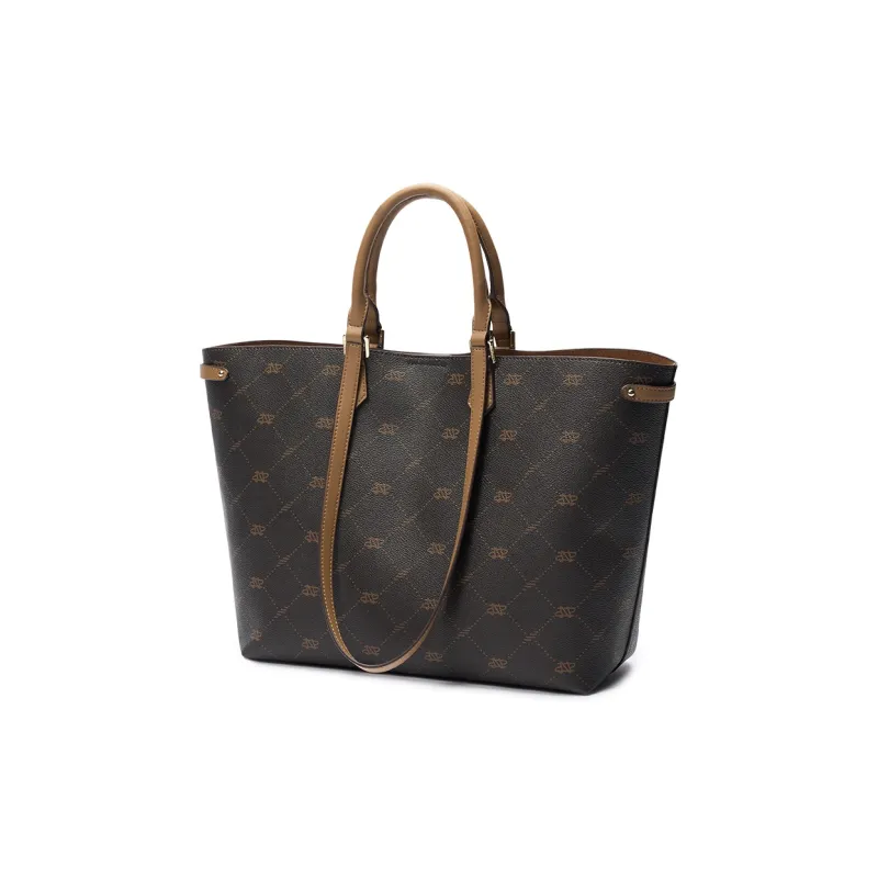 JONBAG PVC Classic And Versatile Fashion Commute One Shoulder Handbag Greeting Card Regular Women's Coffee Brown/Black-2
