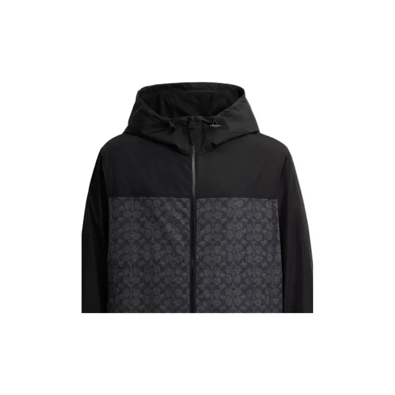 COACH Signature Full Zip Windbreaker In Recycled Polyester Jackets Coats Men's Black-4