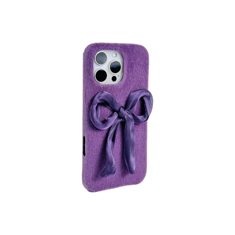 Wei Xin Plush Material Purple Plush Bowknot Phone Cases Compatible With IPhone 16/15 Pro Max/Apple 13/14 Pro/Max-1