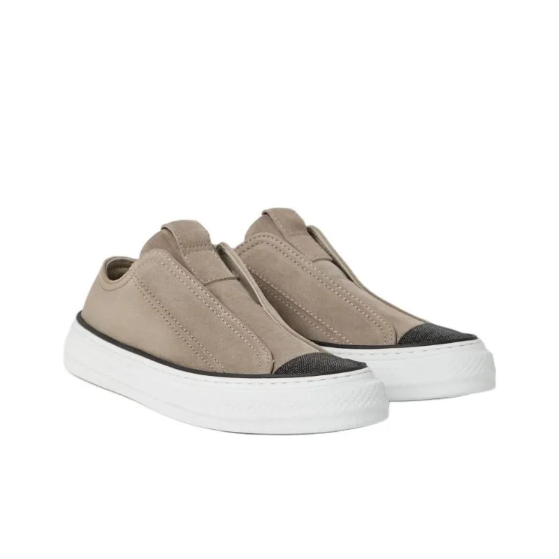 Brunello Cucinelli Low Top Skateboard Shoes Women's Light Gray-2