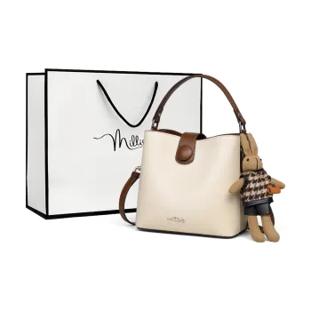 MILLIE'S Cow Leather With Synthetic Leather Shoulder Bag, Handbag Regular Women's Ecru
