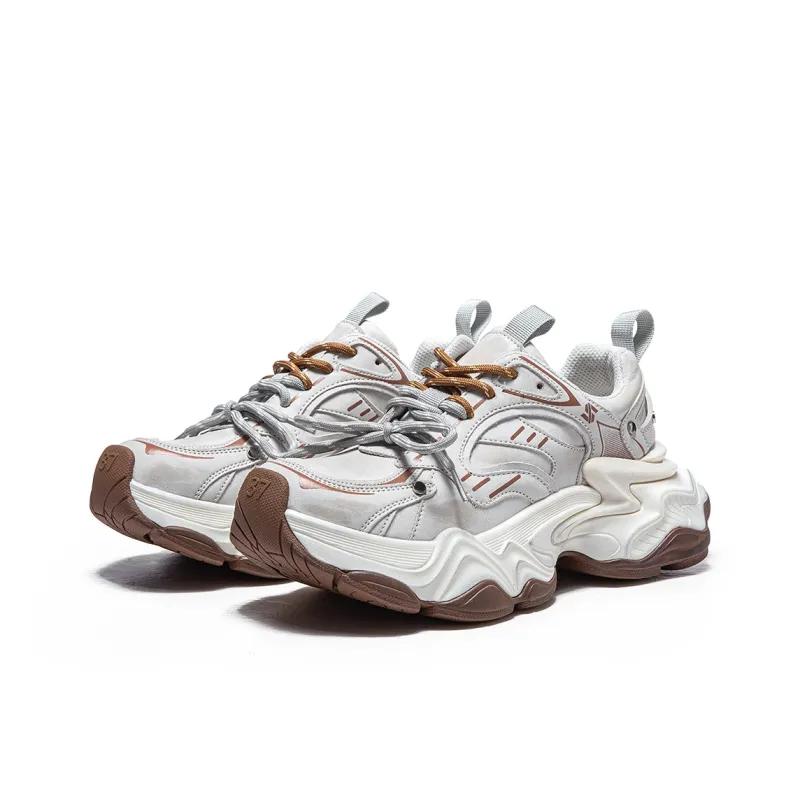 MQ Slip Resistant And Abrasion Resistant Coverage Low Top Chunky Sneakers Women's Vintage Beige-2