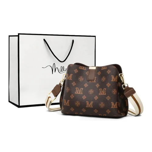 MILLIE'S Synthetic Leather Shoulder Bag, Crossbody Bag Medium Size Women's Coffee/Ecru