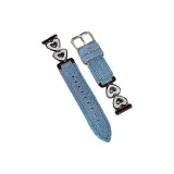 Black White Heart Blue Denim-Leather Strap