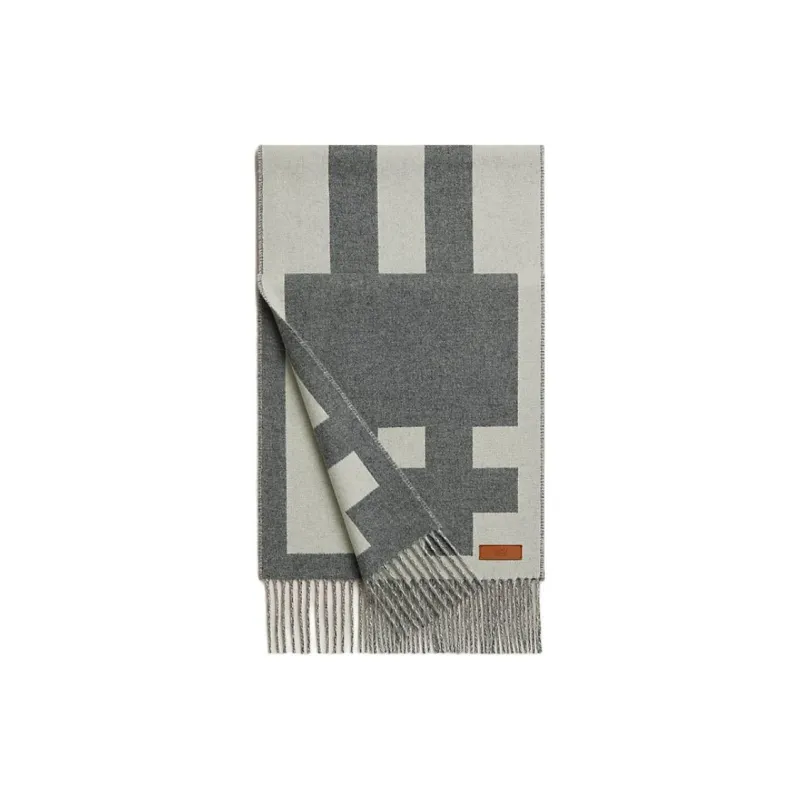 HERMES Cashmere Knit Scarves Unisex Gray-0