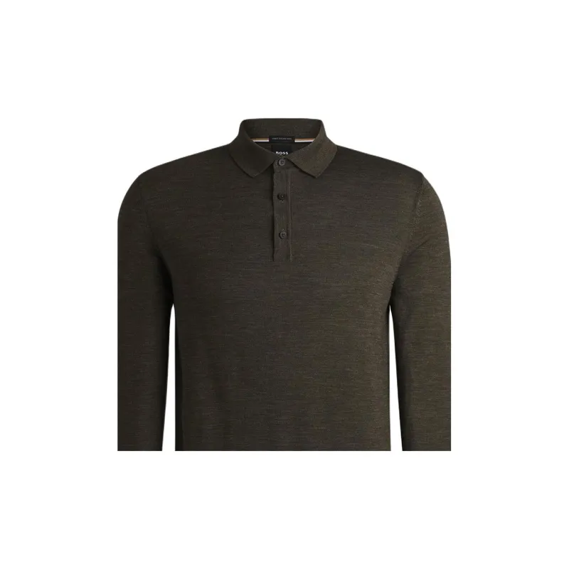 HUGO BOSS Long Sleeved Fine Knit Polo Shirt-5