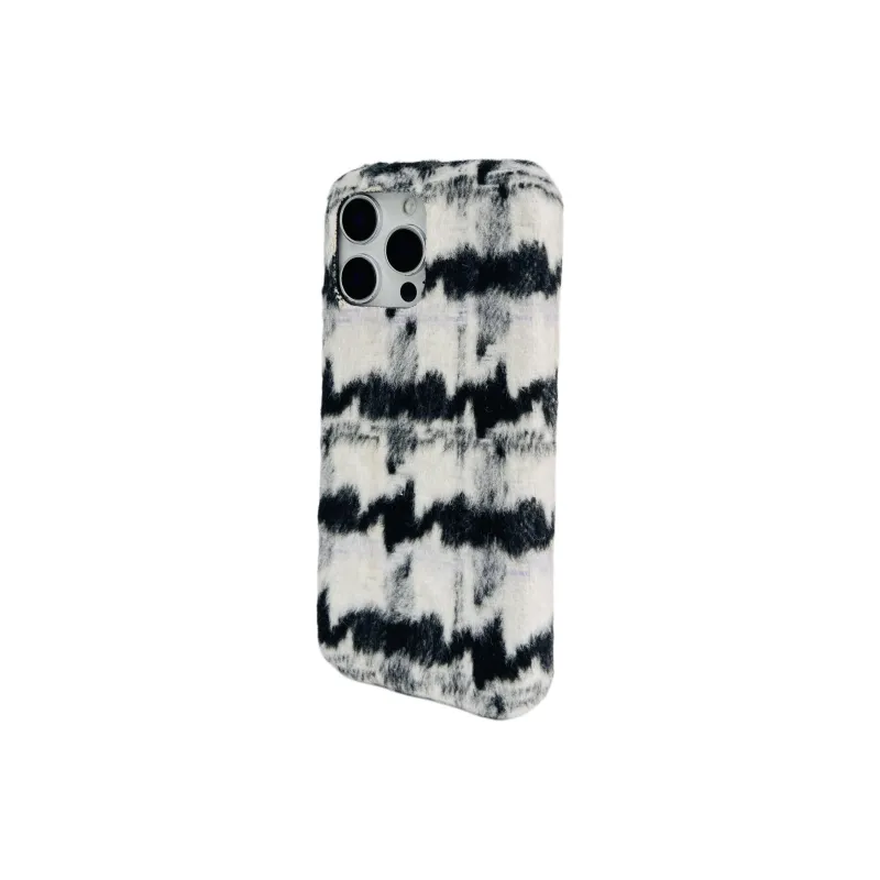 Wei Xin Plush Material Black Apricot Houndstooth Phone Cases Compatible With IPhone 16/15 Pro Max/Apple 13/14 Pro/Max-2