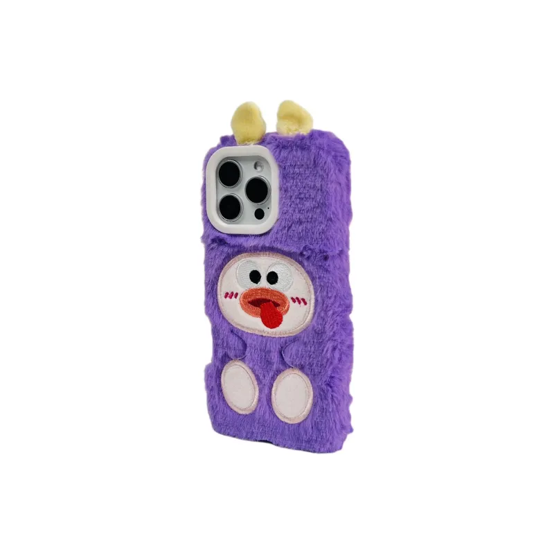 Wei Xin Plush Material Purple Plush Red Eye Phone Cases Compatible With IPhone 16/15 Pro Max/Apple 13/14 Pro/Max-2