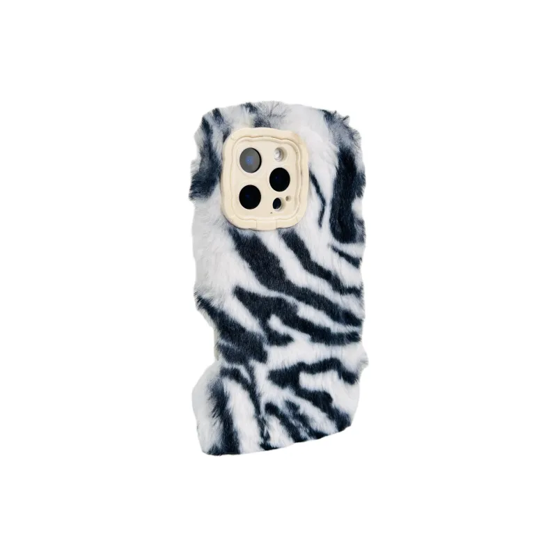 Wei Xin Plush Material Plush Zebra Print Phone Cases Compatible With IPhone 16/15 Pro Max/Apple 13/14 Pro/Max-5