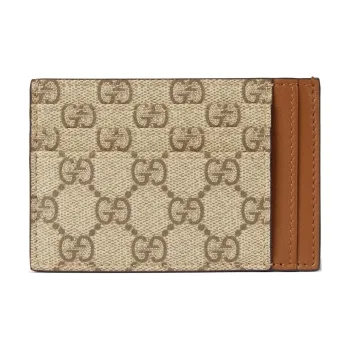 GUCCI GG Emblem Coated Fabric Card Holder Unisex Beige & Dark Brown