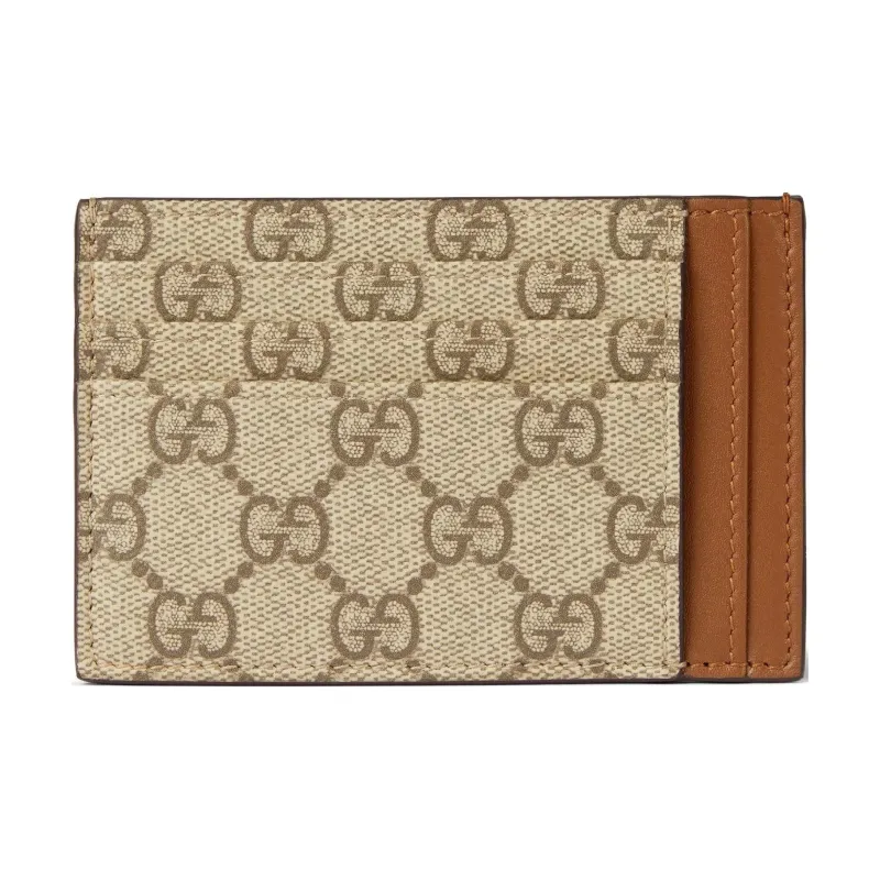 GUCCI GG Emblem Coated Fabric Card Holder Unisex Beige & Dark Brown-0