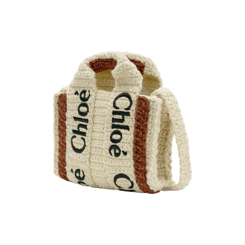 Chloe Woody Fabric Tote Bag, Shopping Bag, Shoulder Bag, Crossbody Bag Extra Mini Women's Beige & Brown-3