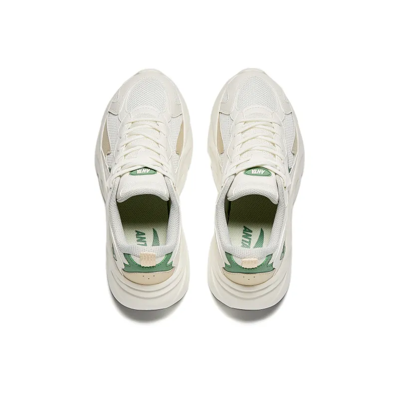 Anta Slip Resistant, Abrasion Resistant, Breathable Low Top Casual Shoes Women's White Green Yellow-5