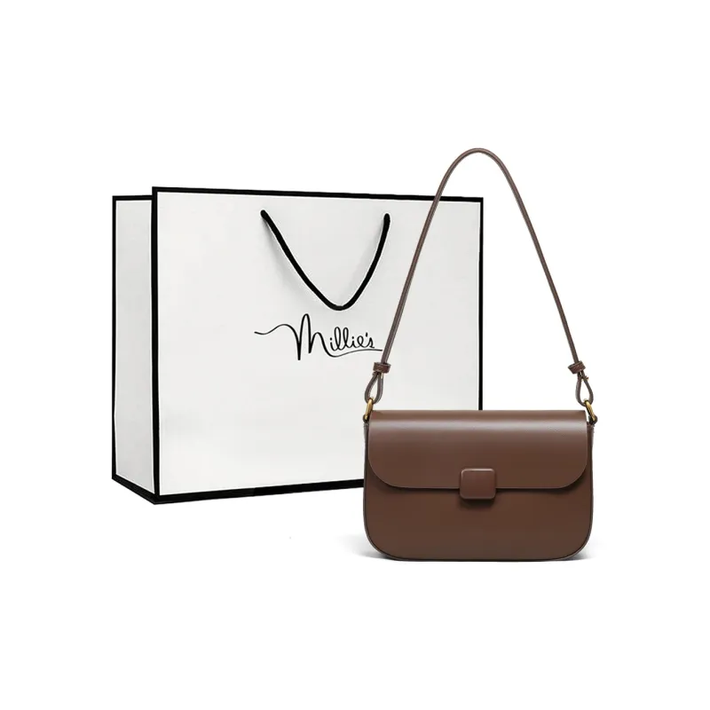MILLIE'S Cow Leather Underarm Shoulder Bag, Crossbody Bag, Small Square Bag, Tofu Bag Regular Women's Brown-0