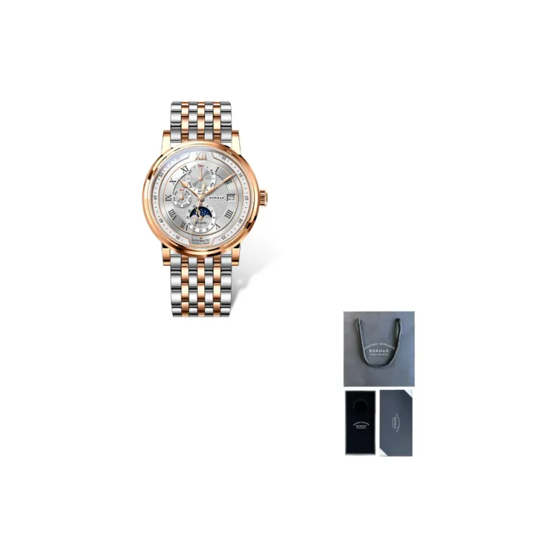 BORMAN Automatic Mechanical Movement Stainless Steel Watchband Watch Men's Watches White Dial-5