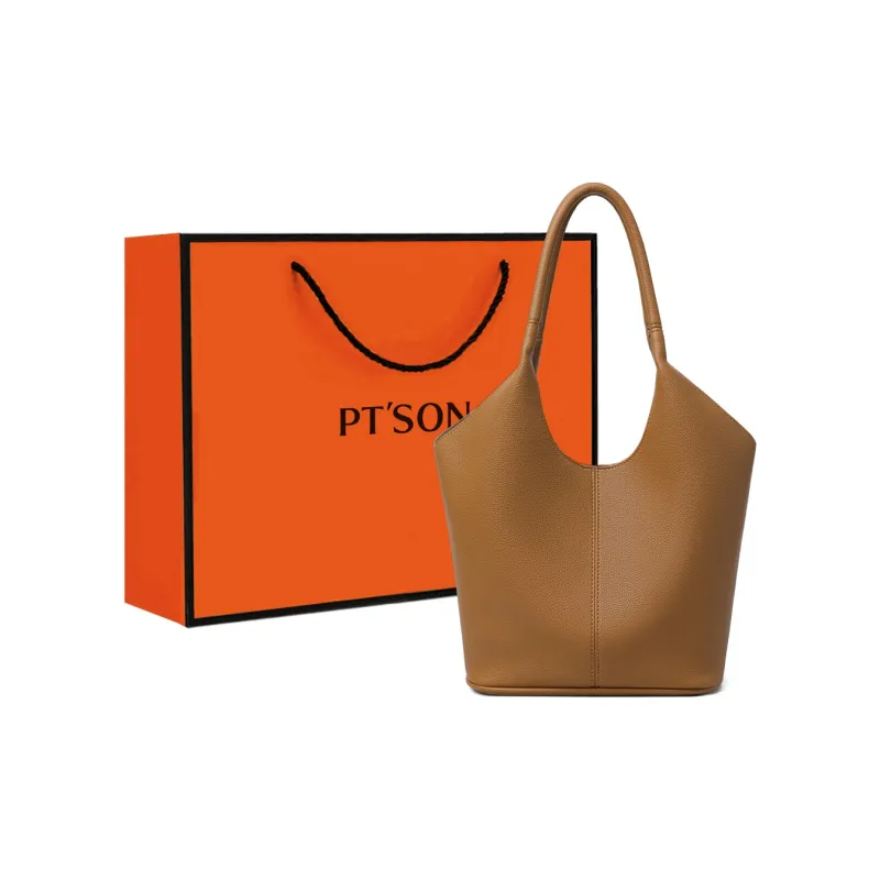PT'SON Synthetic Leather Shoulder Bag, Bucket Bag, Shoulder Bag Women's Black/Brown-7
