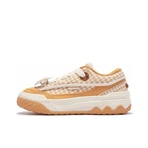 361° Shortbread Anti-Slip Wear-Resistant Mid-Top Skateboard Shoes Women's Beige Yellow