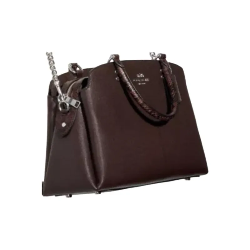 COACH Lillie Monogram Canvas With Leather Crossbody One Shoulder Handbags Large Size Women's Dark Brown-2