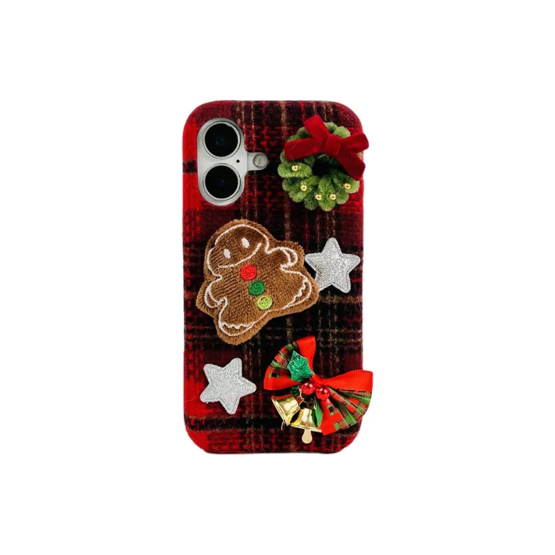 Wei Xin Plush Material Flannelette Gingerbread Man Phone Cases Compatible With IPhone 16/15 Pro Max/Apple 13/14 Pro/Max-4