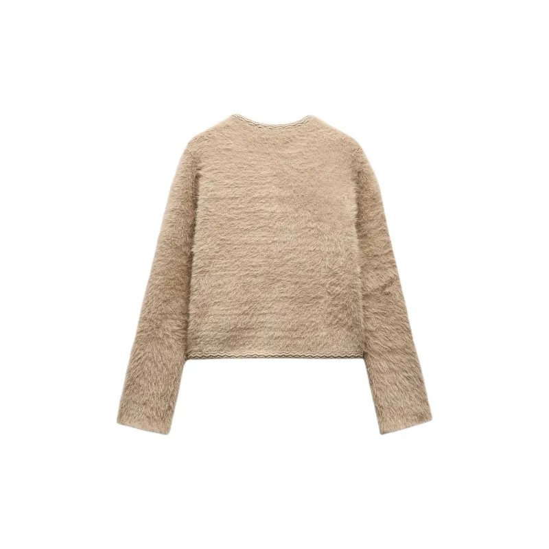 ZARA Velvet-feel Coat Women's Light Camel-1