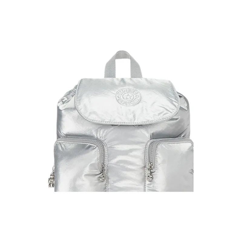 Kipling Polyamide Students Backpack Small Size Unisex Glamorous Style Sparkling Silver-4