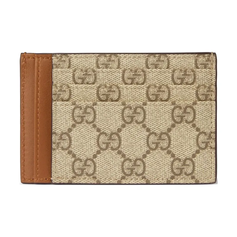 GUCCI GG Emblem Coated Fabric Card Holder Unisex Beige & Dark Brown-2
