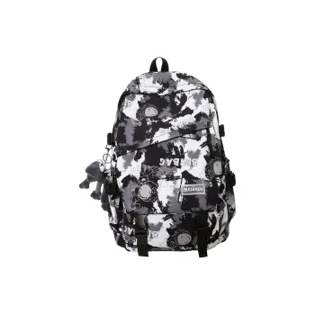 BAODIDAISHU Nylon Comfortable Bib & Brace Backpack Unisex Black/White/Blue