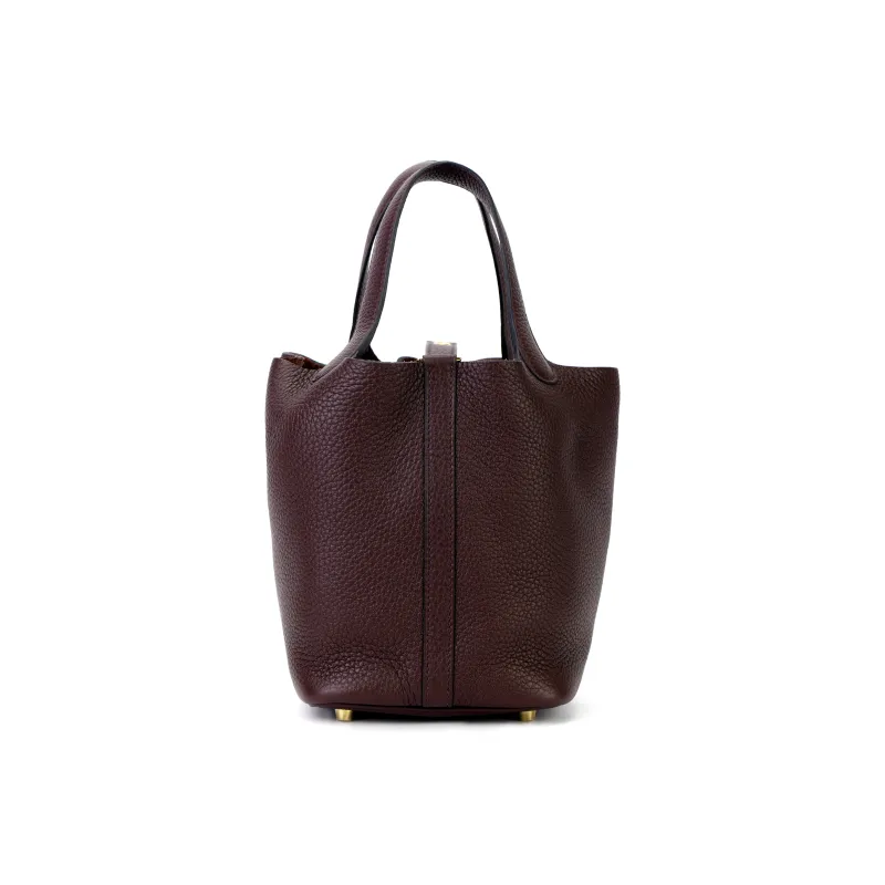 HERMES Picotin Lock Clemence Bullock Leather Basket Bag Handbag Bucket Bag Women's 0G Rouge Sellier Saddle Red-5