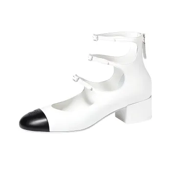 CHANEL Chunky Heel High Heels 4cm Women's White