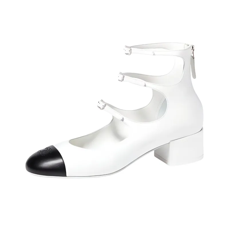 CHANEL Chunky Heel High Heels 4cm Women's White-0