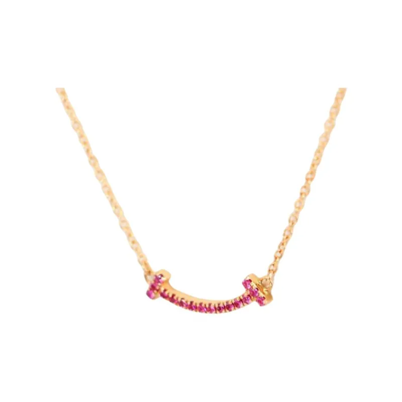 TIFFANY & CO. 2010s 18K Rose Gold T smile Sapphire Pendant Necklace-0
