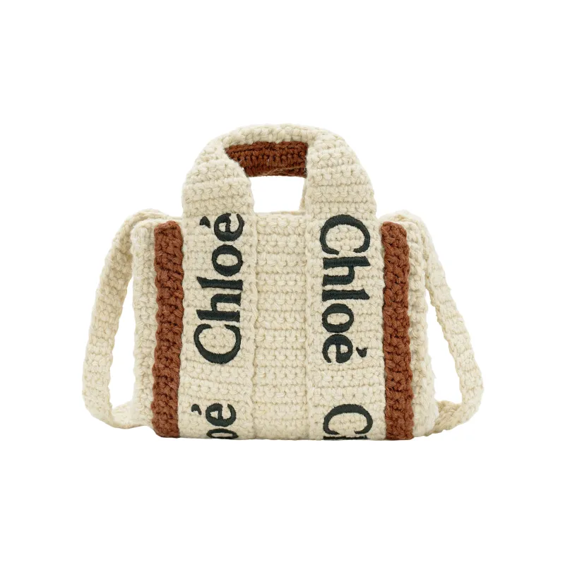 Chloe Woody Fabric Tote Bag, Shopping Bag, Shoulder Bag, Crossbody Bag Extra Mini Women's Beige & Brown-1
