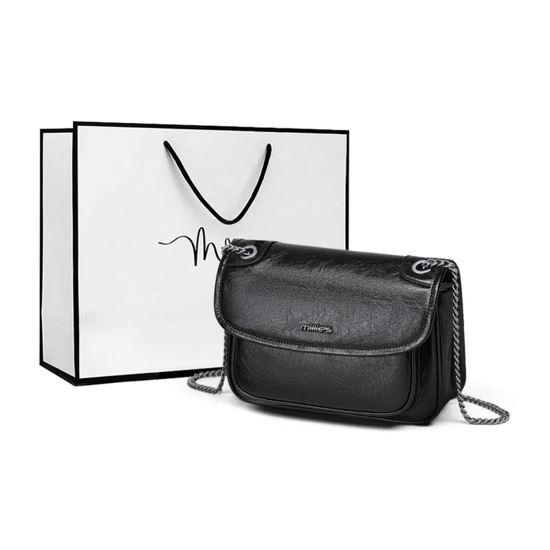 MILLIE'S Cow Leather With Synthetic Leather Underarm Shoulder Bag, Crossbody Bag Regular Women's Black-0