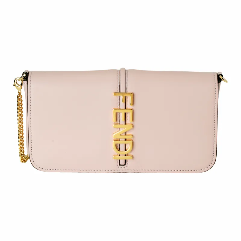FENDI Leather Shoulder Bag Crossbody Bag Wallet Women's Pink-1