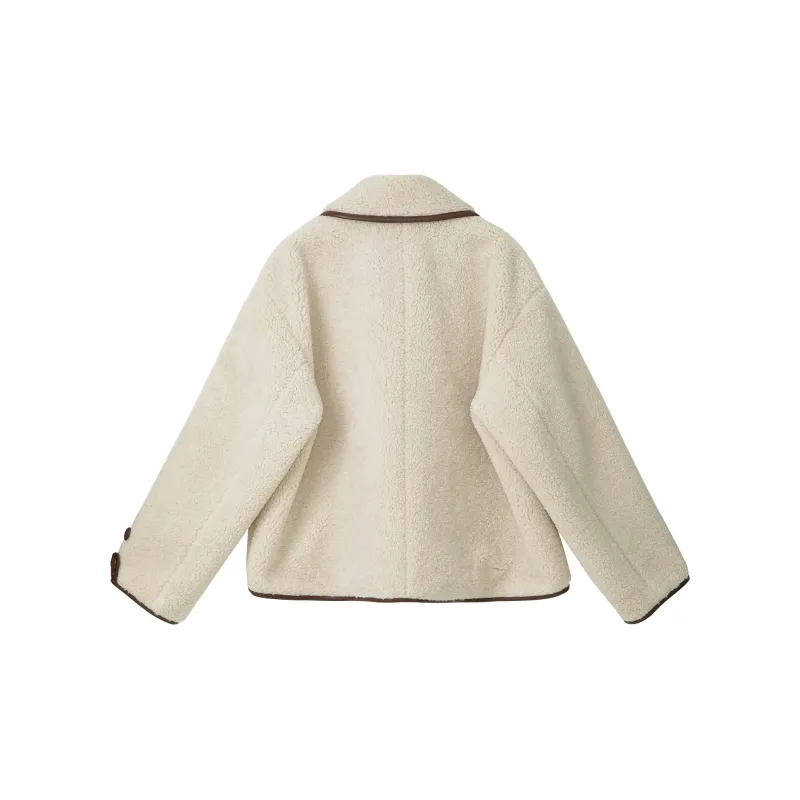 Fstudio Fall And Winter Petite Cropped Lambswool Coat Top Women's Apricot-1