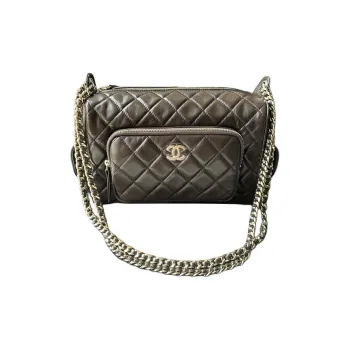 CHANEL Shiny Wrinkle Lambskin Camera Bag, Shoulder Bag Women's Brown
