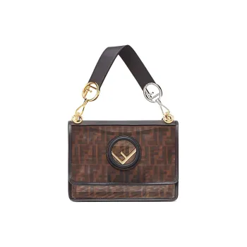 FENDI Kan I Tech Mesh Material Patchwork Leather Crossbody Bag Handbag Shoulder Bag Women's Coffee