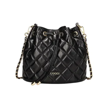 COOGI Cow Leather Crossbody Bag Drawstring Bag Women's Black/Rose Pink/Ecru