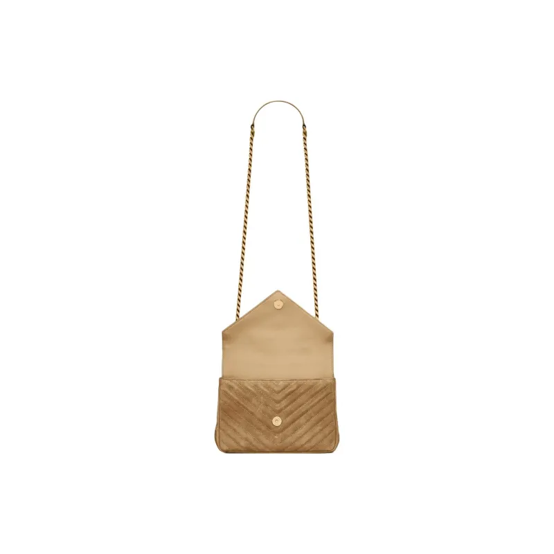 SAINT LAURENT College Suede Crossbody One Shoulder Handbag Medium Size Women's Gold-4