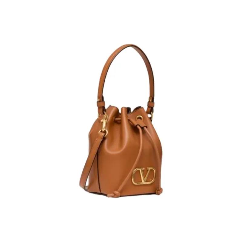 Valentino Nappa Leather Bucket Bags One Shoulder Handbags Mini Women's Almond-1