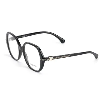 CHANEL Acetate Irregular Shape Eyeglass Frames Unisex Black
